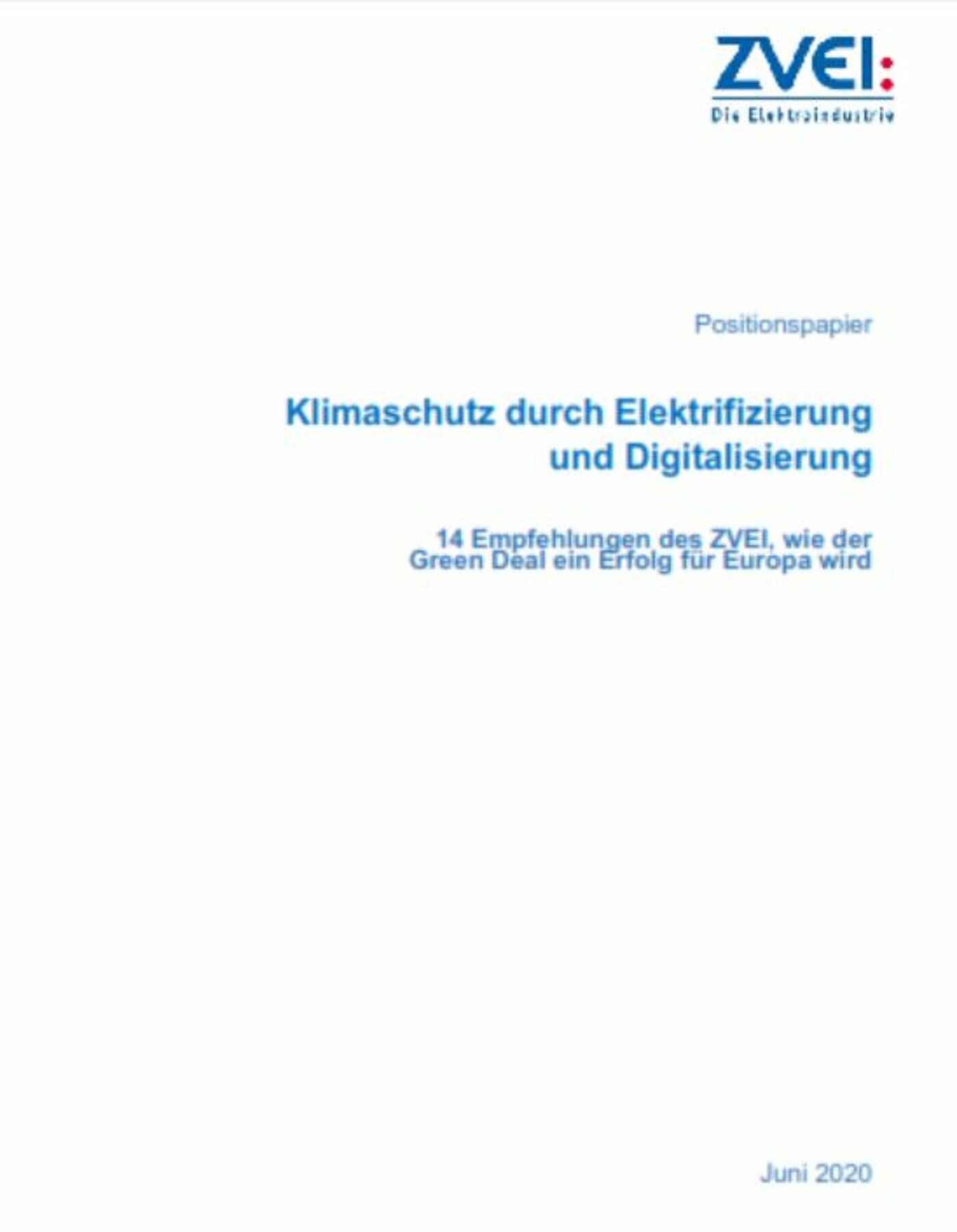 Klimaschutz Durch Elektrifizierung Und Digitalisierung (Positionspapier)